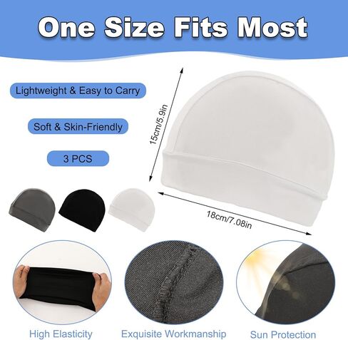 3pcs Football Skull Caps Silk Skull Cap for Locs Moisture Wicking Stretchy Breathable Cooling Helmet Liner Cycling Caps Sweat Running Beanie Hat for Men Women(Black/White/Gray) in Kuwait