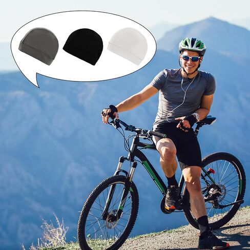 3pcs Football Skull Caps Silk Skull Cap for Locs Moisture Wicking Stretchy Breathable Cooling Helmet Liner Cycling Caps Sweat Running Beanie Hat for Men Women(Black/White/Gray) in Kuwait