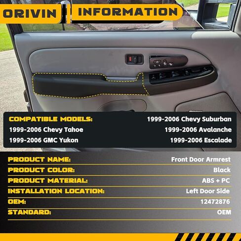 12472876 Front Driver Side Door Armrest Handle Compatible with 1999-2006 Chevy Suburban Silverado Sierra Tahoe Avalanche Escalade & GMC Yukon, Front Left Side Door Arm Rest with Handle in Saudi Arabia