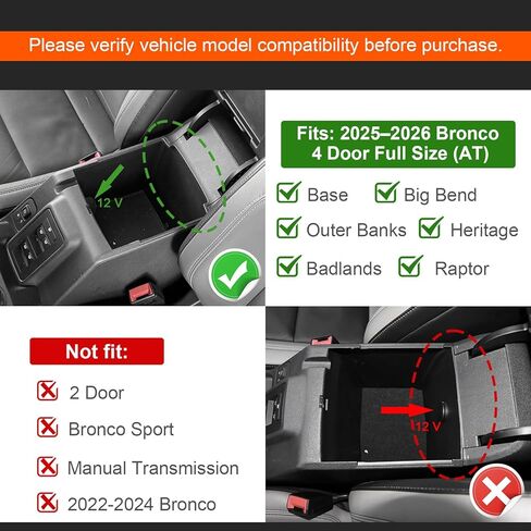 TACOBRO 2026 Upgrade Center Console Organizer Tray for 2025 2026 Ford Bronco 4 Door Full Size Automatic Armrest Storage Insert with Mats, Easy Install Accessories | Not for 2 Door/Manual/Sport Model in Saudi Arabia