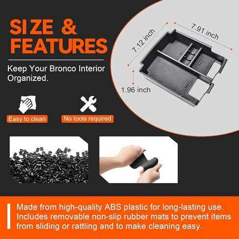 TACOBRO 2026 Upgrade Center Console Organizer Tray for 2025 2026 Ford Bronco 4 Door Full Size Automatic Armrest Storage Insert with Mats, Easy Install Accessories | Not for 2 Door/Manual/Sport Model in Saudi Arabia