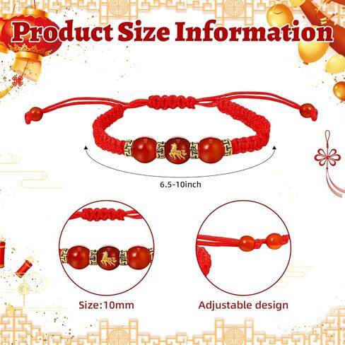 Tondiamo 6 Pcs 2026 Chinese New Year of Horse Bracelet Red String Gold Charm Beaded Bracelet Chinese Zodiac Animal Good Luck Jewelry Year of The Horse Gift in Kuwait