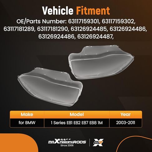 maXpeedingrods 2PCS Pair Headlight Lens Cover for BMW 1 Series E81 E82 E87 E88 1M 2003-2011, 63117159301, 63117159302, 63126924487 in Saudi Arabia