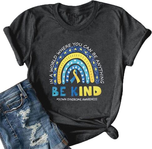 FLOYU Women Down Syndrome Awareness Shirt Be Kind Down Syndrome Tops Inclusion Tee Shirt in Saudi Arabia