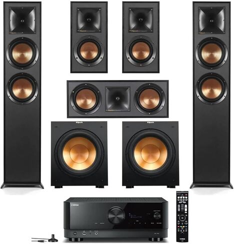 نظام مسرح منزلي Klipsch Reference 5.2، 2X R-625FA مكبر صوت قائم على الأرض، قناة مركزية R-52C، 2X R-41M مكبر صوت على رف الكتب، 2X R-12SW Subwoofer، جهاز استقبال AVR-S970H 7.2، أسود in Saudi Arabia