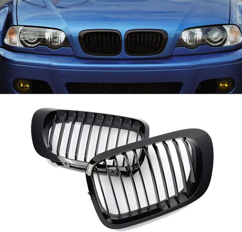 MIC Front Kidney Grill Grilles Fit for 1998-2002 3-Series E46 2-Door Coupe Cabriolet Pre-Facelift & 2000-2007 E46 M3 Coupe Cabriolet, Gloss Black (Single Slat) in Saudi Arabia