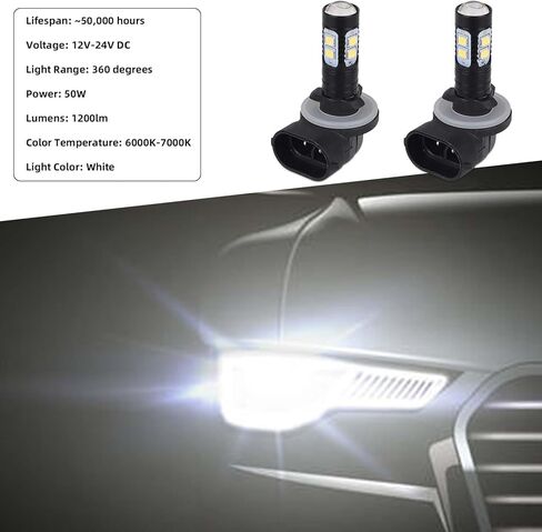 2pcs 50W 881 LED Fog Light Bulbs for 881 889 862 886 894 896 898 Xenon Headlight Bulb Replacement, Bright LED Daytime Running Lights for Cars & Trucks in Saudi Arabia