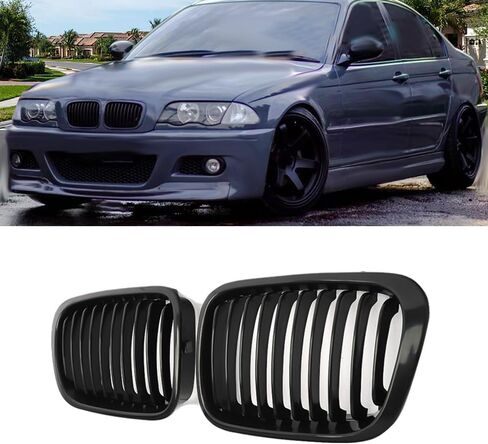 MIC Front Kidney Grill Grilles Fit for 1998-2002 3-Series E46 2-Door Coupe Cabriolet Pre-Facelift & 2000-2007 E46 M3 Coupe Cabriolet, Gloss Black (Single Slat) in Saudi Arabia
