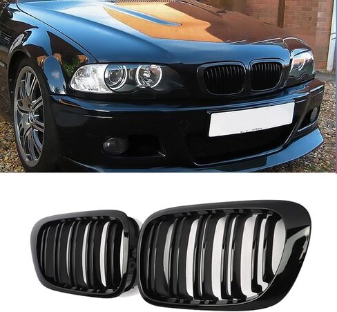 MIC Front Kidney Grill Grilles Fit for 1998-2002 3-Series E46 2-Door Coupe Cabriolet Pre-Facelift & 2000-2007 E46 M3 Coupe Cabriolet, Gloss Black (Single Slat) in Saudi Arabia