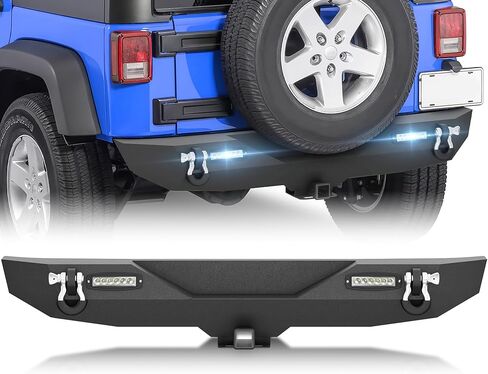 المصد الخلفي لـ Wrangler JK JKU متوافق مع 2007 2008 2009 2010 2011 2012 2013 2014 2015 2016 2017 2018 Jeep Wrangler JK JKU غير محدود 2/4 أبواب مع مصابيح LED، مستقبل وصلة 2 بوصة وحلقات على شكل حرف D in Saudi Arabia