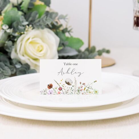 Crisky 120 Pack Wildflower Table Place Cards Blank Seating Place Name Cards for Wedding, Parties, Dinner, and Special Events, 2 x 3.5 Inches in Saudi Arabia