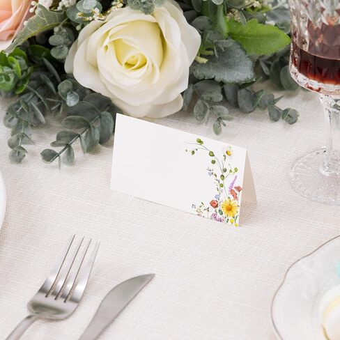 Crisky 120 Pack Wildflower Table Place Cards Blank Seating Place Name Cards for Wedding, Parties, Dinner, and Special Events, 2 x 3.5 Inches in Saudi Arabia