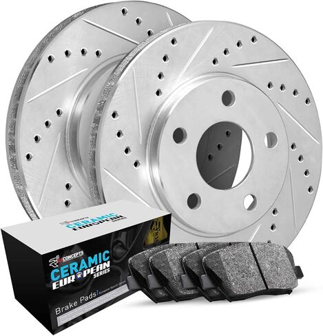 R1 Concepts Rear Brake Kit For 2010-2013 Audi A3, 2012-2013 Volkswagen Beetle, 2010-2016 Volkswagen Eos| Drilled Slotted Brake Rotors| Semi-Metallic Brake Pads and Rotors Kit in Kuwait