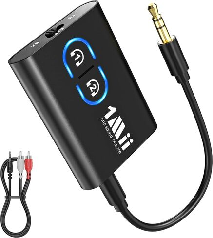 1Mii Bluetooth 5.3 Transmitter Receiver for TV to Wireless Headphones, Dual Link AptX Adaptive/Low Latency/HD Audio, Aux Adapter for Home Stereo, Airplane, Boat, Gym in Kuwait
