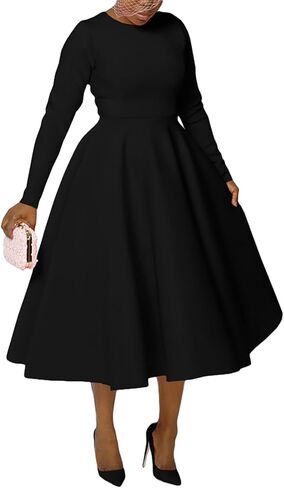 Women's 2025 Fall Wedding Guest Maxi Dresses Vintage Floral Long Sleeve Crew Neck Long Flowy Swing Maxi Dress in Saudi Arabia
