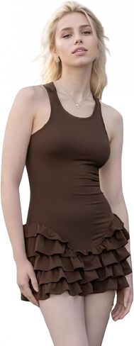 Tank Ruffle Mini Dress Basque Waist Summer Y2k Sleeveless Bodycon Sexy Sundress Boat Neck Flowy Vacation Outfits in Saudi Arabia