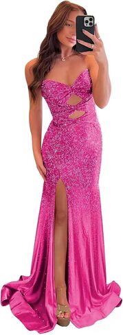 فساتين حفلة موسيقية بترتر لامع للنساء حورية البحر فستان سهرة رسمي طويل بدون حمالات مع فتحة in Kuwait