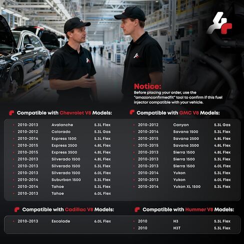 Flex Fuel Injectors, 12613411GM Compatible with Chevy GMC Cadillac-4.8L 5.3L 6.0L Flex Engine-Tahoe Silverado Avalanche Express 2010-2014, Yukon Sierra 1500 2010-2013, Set of 8, 4 Holes in Kuwait
