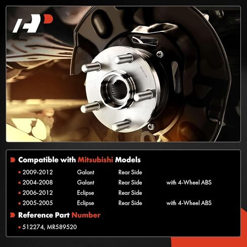محمل العجلة الخلفية الممتازة ومجموعة المحور مع حلقة ABS و5 عروة متوافقة مع Mitsubishi Eclipse 2005-2012، Galant 2004-2012، مع ABS رباعي العجلات in Saudi Arabia
