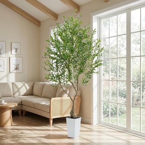 أشجار زيتون صناعية، أشجار زيتون وهمية للداخلية، شجرة حرير زيتون صناعي، نباتات زيتون كبيرة مع جذع خشبي طبيعي وفواكه نابضة بالحياة (قطعة واحدة، زارع أسود، 5 أقدام) in Kuwait