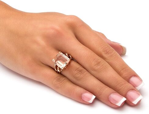 PalmBeach Rose Gold-plated Sterling Silver Emerald Cut Simulated Peach Morganite Ring Sizes 6-10 in Saudi Arabia