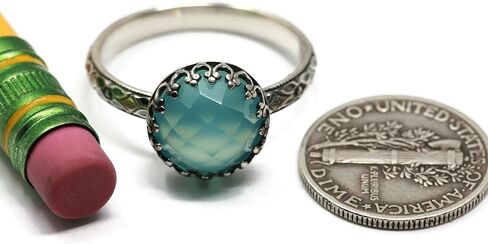 Salish Sea Inspirations 10mm Aqua Chalcedony Ring Symmetrical Flower Crown Vintage Silver (Rose Cut) in Kuwait
