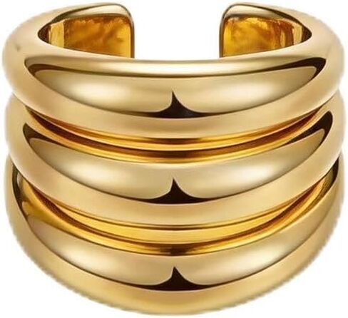 Chunky Statement Ring for Women, Gold Plated Triple Band Open Adjustable Dome Wide Multi Row Ring, Chunky Bold High Polished Jewelry Gifts for Party Birthday in Kuwait