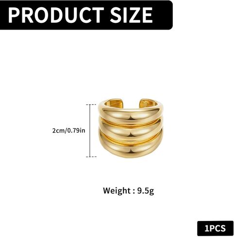 Chunky Statement Ring for Women, Gold Plated Triple Band Open Adjustable Dome Wide Multi Row Ring, Chunky Bold High Polished Jewelry Gifts for Party Birthday in Kuwait