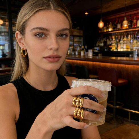 Chunky Statement Ring for Women, Gold Plated Triple Band Open Adjustable Dome Wide Multi Row Ring, Chunky Bold High Polished Jewelry Gifts for Party Birthday in Kuwait