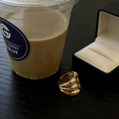 Chunky Statement Ring for Women, Gold Plated Triple Band Open Adjustable Dome Wide Multi Row Ring, Chunky Bold High Polished Jewelry Gifts for Party Birthday in Kuwait