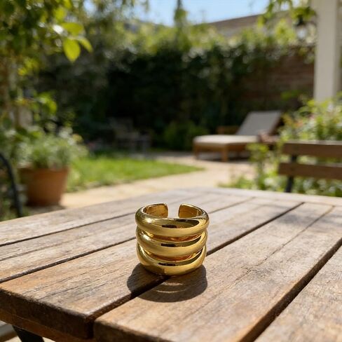 Chunky Statement Ring for Women, Gold Plated Triple Band Open Adjustable Dome Wide Multi Row Ring, Chunky Bold High Polished Jewelry Gifts for Party Birthday in Kuwait
