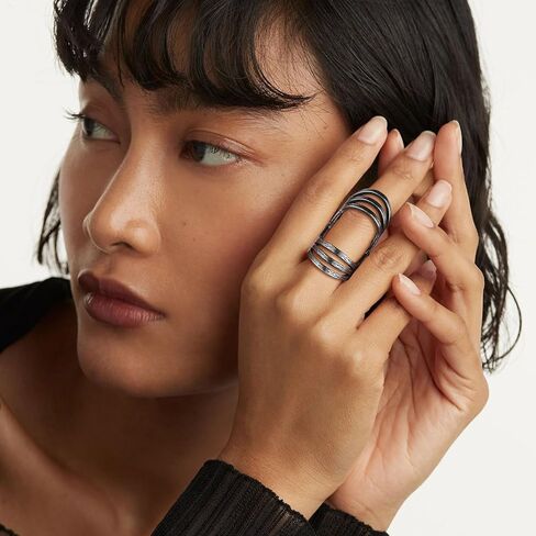 HZMAN Vintage Retro Stainless Steel Ring for Women - US Size 7-10 Multi-Layer Split Design Bark Texture Nature-Inspired Boho Jewelry in Saudi Arabia