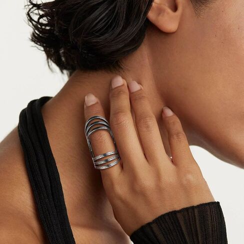 HZMAN Vintage Retro Stainless Steel Ring for Women - US Size 7-10 Multi-Layer Split Design Bark Texture Nature-Inspired Boho Jewelry in Saudi Arabia