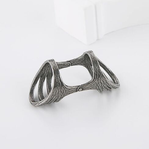 HZMAN Vintage Retro Stainless Steel Ring for Women - US Size 7-10 Multi-Layer Split Design Bark Texture Nature-Inspired Boho Jewelry in Saudi Arabia