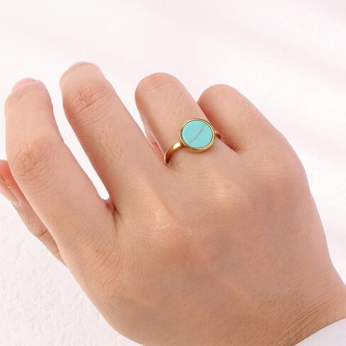 Malachite/Turquoise Rings for Women 18K Gold Plated Round Gemstone Slice Ring Malachite Turquoise Jewelry Gift Size 6-9 in Saudi Arabia
