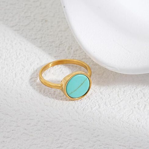 Malachite/Turquoise Rings for Women 18K Gold Plated Round Gemstone Slice Ring Malachite Turquoise Jewelry Gift Size 6-9 in Saudi Arabia