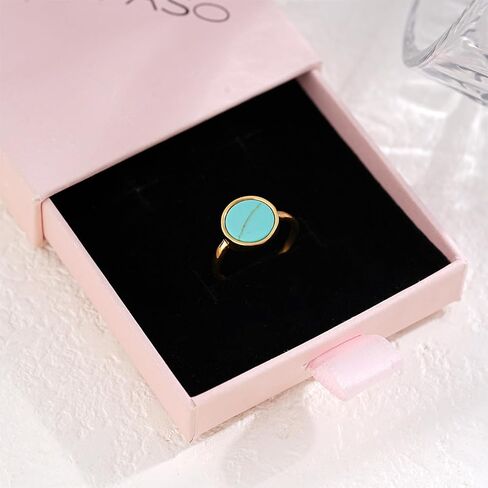 Malachite/Turquoise Rings for Women 18K Gold Plated Round Gemstone Slice Ring Malachite Turquoise Jewelry Gift Size 6-9 in Saudi Arabia
