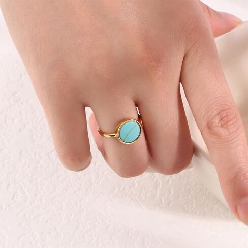 Malachite/Turquoise Rings for Women 18K Gold Plated Round Gemstone Slice Ring Malachite Turquoise Jewelry Gift Size 6-9 in Saudi Arabia