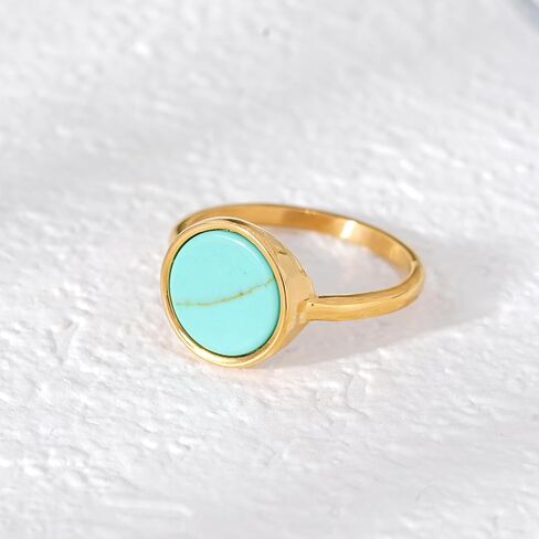 Malachite/Turquoise Rings for Women 18K Gold Plated Round Gemstone Slice Ring Malachite Turquoise Jewelry Gift Size 6-9 in Saudi Arabia
