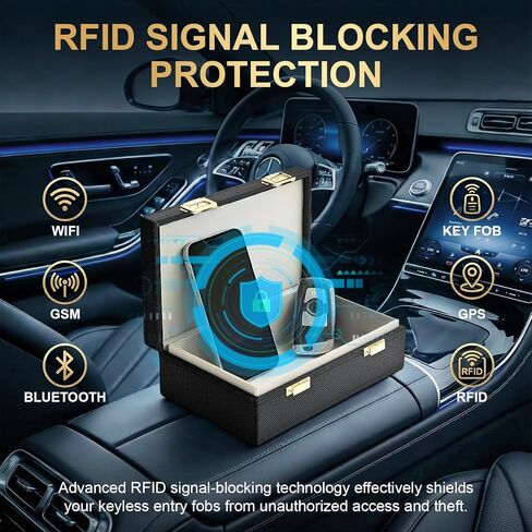 صندوق فاراداي لمفاتيح السيارة و2 حقيبتين فاراداي، صندوق مانع إشارة مفتاح فوب، صندوق حجب Rfid ممتاز وحقيبة Rfid، قفص حماية لمفتاح السيارة بدون مفتاح، أسود - 8.38 بوصة × 5.15 بوصة × 2.76 بوصة in Kuwait
