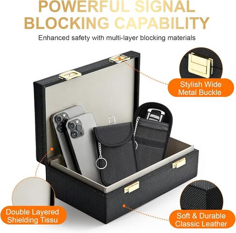 صندوق فاراداي لمفاتيح السيارة و2 حقيبتين فاراداي، صندوق مانع إشارة مفتاح فوب، صندوق حجب Rfid ممتاز وحقيبة Rfid، قفص حماية لمفتاح السيارة بدون مفتاح، أسود - 8.38 بوصة × 5.15 بوصة × 2.76 بوصة in Kuwait