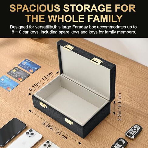 صندوق فاراداي لمفاتيح السيارة و2 حقيبتين فاراداي، صندوق مانع إشارة مفتاح فوب، صندوق حجب Rfid ممتاز وحقيبة Rfid، قفص حماية لمفتاح السيارة بدون مفتاح، أسود - 8.38 بوصة × 5.15 بوصة × 2.76 بوصة in Kuwait
