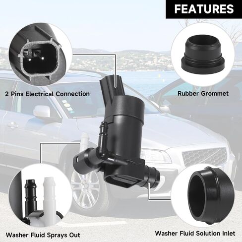 Windshield Washer Motor Pump for Volvo V50 / V70 / XC70 / XC90 for Ford Focus/Mondeo/Kuga/C-Max/S-Max | High-Pressure Spraying | Replace Part 1S7117K624FE, 30699952 in Saudi Arabia