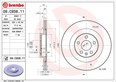 Brembo 09.C938.11 UV Coated vented Brake Rotor VOLVO/VOLVO ASIA OE# 31400778 in Saudi Arabia