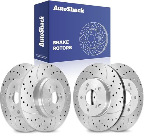 AutoShack Front Vented & Rear Solid Drilled & Slotted E-Coated Brake Rotors 4-PC Set Replacement for 2005-2010 Honda Odyssey ShadowGuard in Saudi Arabia