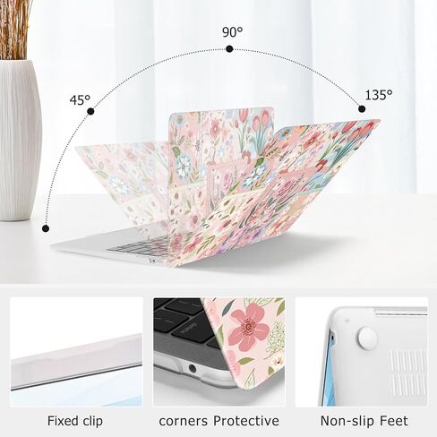 حافظة MOSISO متوافقة مع جهاز MacBook Air 13 بوصة 2022 2021 2020 2019 2018 الإصدار A2337 M1 A2179 A1932 معرف اللمس، حافظة بلاستيكية صلبة واقية من الزهور المقسمة وغطاء لوحة المفاتيح وفيلم شاشة، وردي in Kuwait