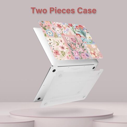 حافظة MOSISO متوافقة مع جهاز MacBook Air 13 بوصة 2022 2021 2020 2019 2018 الإصدار A2337 M1 A2179 A1932 معرف اللمس، حافظة بلاستيكية صلبة واقية من الزهور المقسمة وغطاء لوحة المفاتيح وفيلم شاشة، وردي in Kuwait