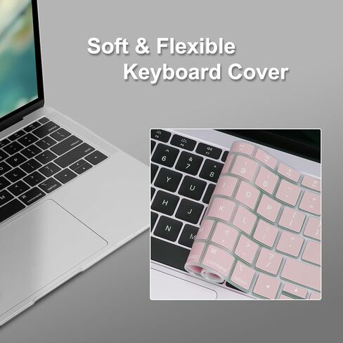 حافظة MOSISO متوافقة مع جهاز MacBook Air 13 بوصة 2022 2021 2020 2019 2018 الإصدار A2337 M1 A2179 A1932 معرف اللمس، حافظة بلاستيكية صلبة واقية من الزهور المقسمة وغطاء لوحة المفاتيح وفيلم شاشة، وردي in Kuwait