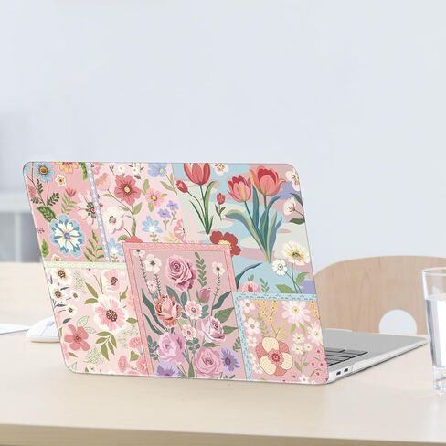 حافظة MOSISO متوافقة مع جهاز MacBook Air 13 بوصة 2022 2021 2020 2019 2018 الإصدار A2337 M1 A2179 A1932 معرف اللمس، حافظة بلاستيكية صلبة واقية من الزهور المقسمة وغطاء لوحة المفاتيح وفيلم شاشة، وردي in Kuwait