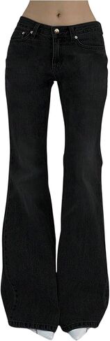 MakeMeChic Women's Bell Bottom Jeans Trendy Low Waist Flare Leggings Y2k Bootcut Denim Pants with Pockets in Saudi Arabia